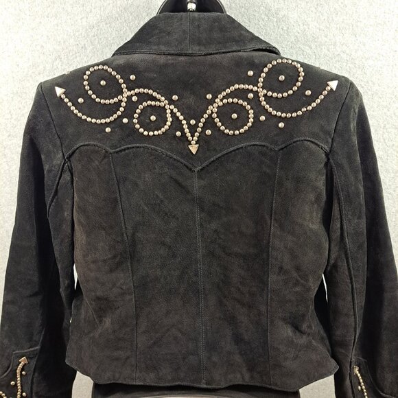 NWT VTG Cripple Creek S Black Leather Suede Jacket Metal Stud Embellish Cropped - Picture 2 of 11